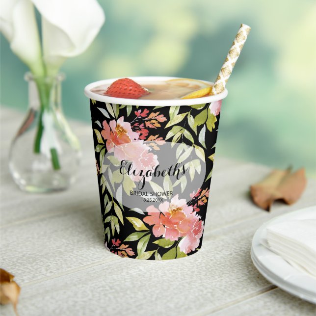 Elegant Watercolor Floral Bridal Shower Paper Cups (Insitu)
