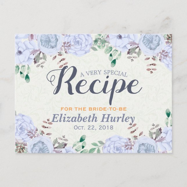 Elegant Watercolor Floral Bridal Shower Recipe Invitation Postcard (Front)