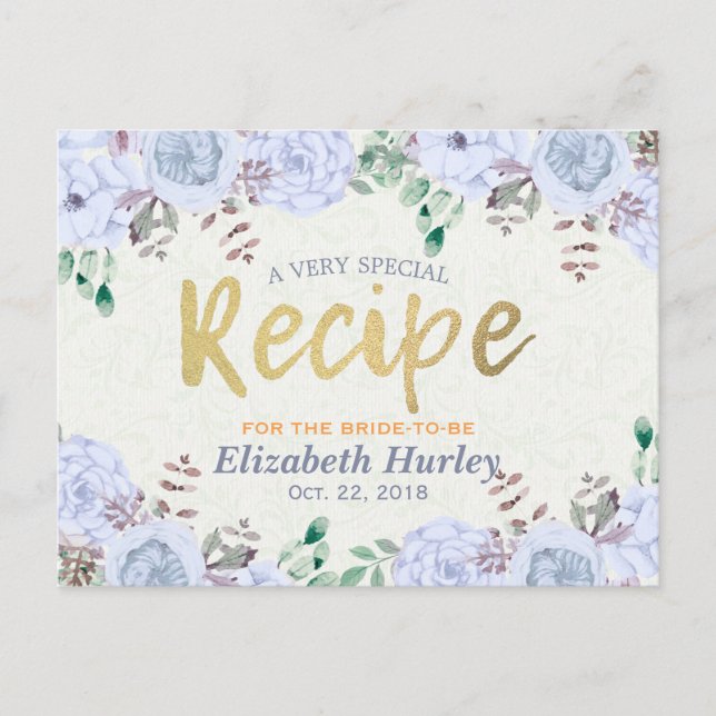 Elegant Watercolor Floral Bridal Shower Recipe Invitation Postcard (Front)