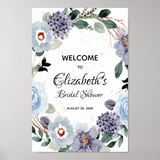 Elegant Watercolor Floral Bridal Shower Sign (Front)
