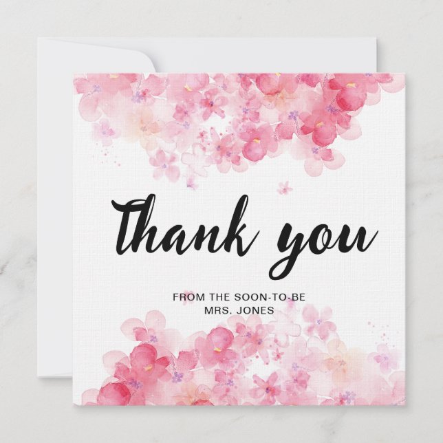 Elegant watercolor floral bridal shower thank you card (Front)