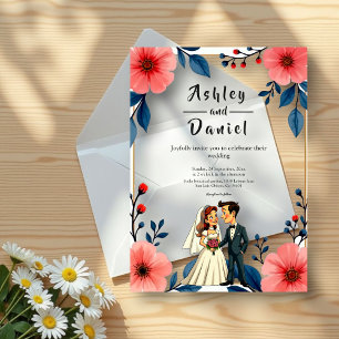 Elegant Watercolor Floral Bride Groom Chic Wedding Acrylic Invitations