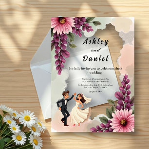 Elegant Watercolor Floral Bride Groom Chic Wedding Acrylic Invitations