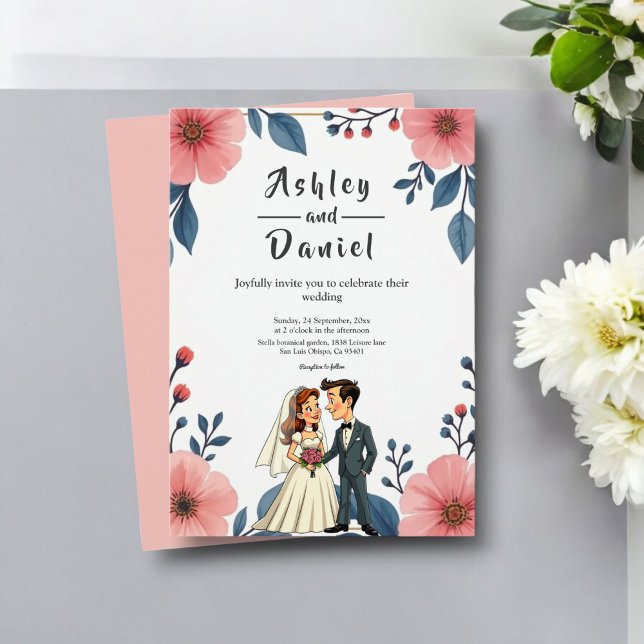 Elegant Watercolor Floral Bride Groom Chic Wedding Invitation (Creator Uploaded)
