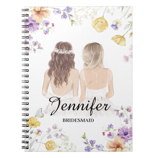 elegant watercolor floral bridesmaid Personalised  Notebook (Front)
