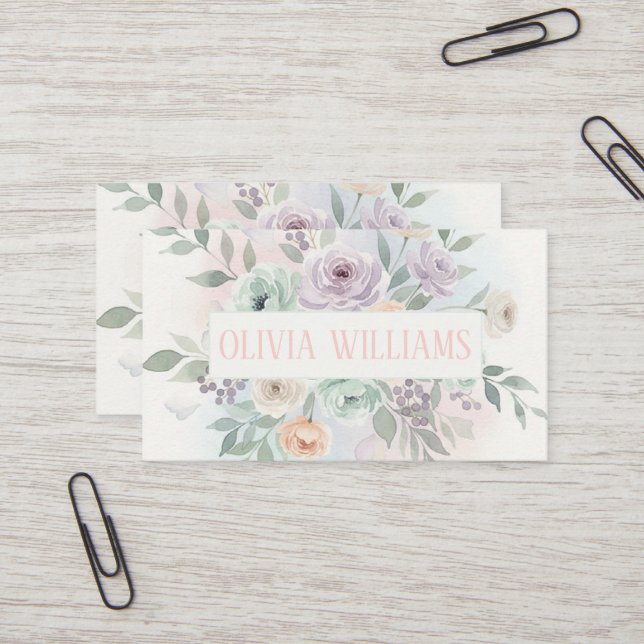 Elegant Watercolor Floral  Business Card (Front/Back In Situ)