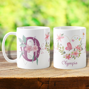 Elegant Watercolor Floral Butterfly Monogram O Coffee Mug