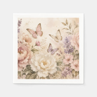 Elegant Watercolor Floral & Butterfly Napkin
