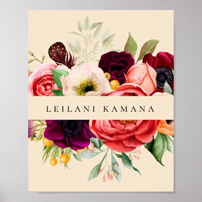 Elegant Watercolor Floral Champagne Business Poster (Front)