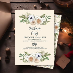 Elegant Watercolor Floral Christmas Party Invitation