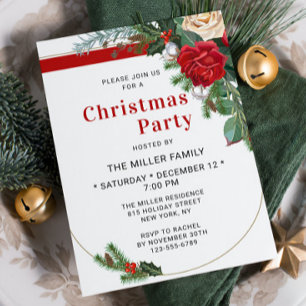 Elegant Watercolor Floral Christmas Party Invitation