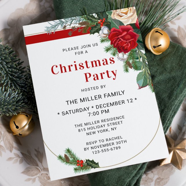 Elegant Watercolor Floral Christmas Party Invitation (Creator Uploaded)