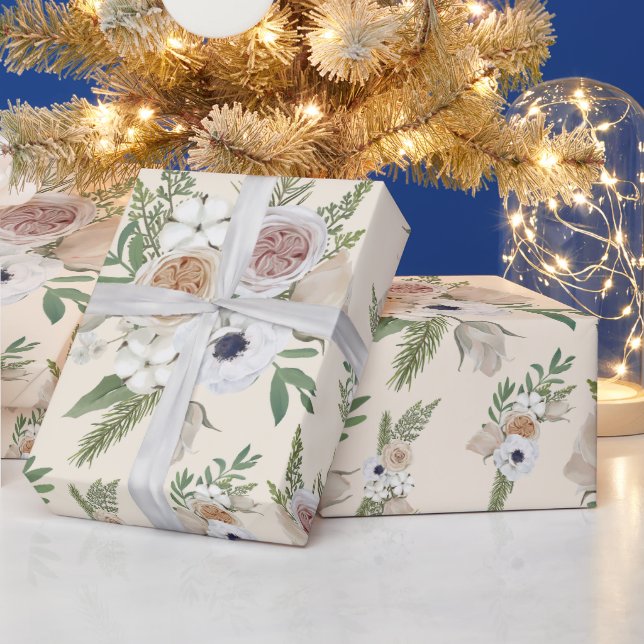 Elegant Watercolor Floral Christmas  Wrapping Paper (Holidays)