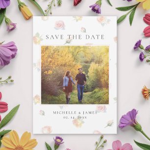 Elegant Watercolor Floral Couple Photo Wedding Save The Date