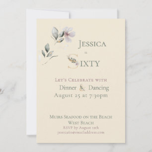 Elegant Watercolor Floral Cream 60th Birthday Invitation