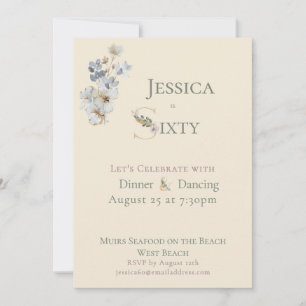 Elegant Watercolor Floral Cream 60th Birthday Invitation