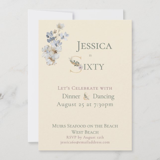 Elegant Watercolor Floral Cream 60th Birthday  Invitation (Front)