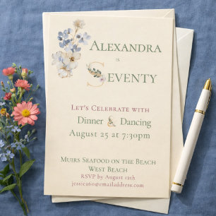 Elegant Watercolor Floral Cream 70th Birthday  Invitation