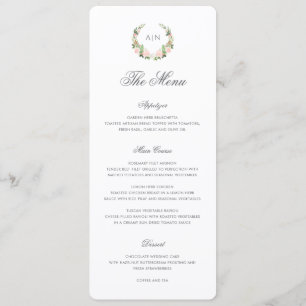 Elegant Watercolor Floral Crest Wedding Menu
