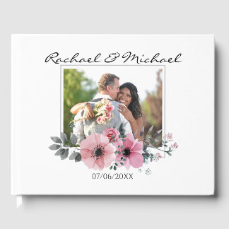 Elegant Watercolor Floral Custom Photo Wedding Guest Book