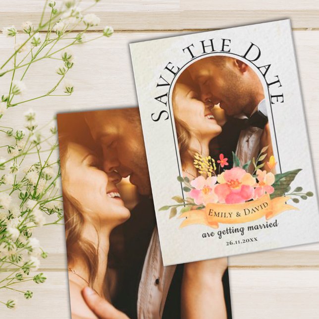 Elegant Watercolor Floral Cute Photo Wedding Announcement (Creator Uploaded)