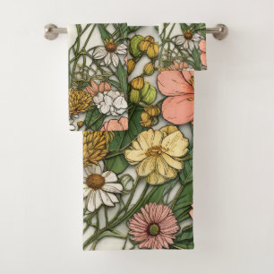 Elegant watercolor floral decorative eye-catching  bath towel set