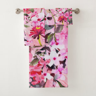 Elegant watercolor floral decorative eye-catching bath towel set