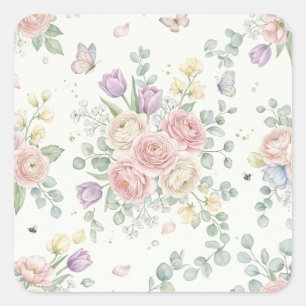 Elegant Watercolor Floral Design Square Sticker