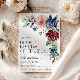 Elegant Watercolor Floral Double Birthday  Invitation
