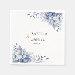 Elegant Watercolor Floral Dusty Blue Powder Blue  Napkin
