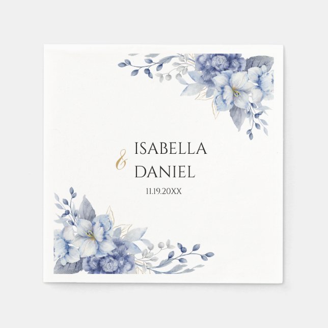 Elegant Watercolor Floral Dusty Blue Powder Blue  Napkin (Front)
