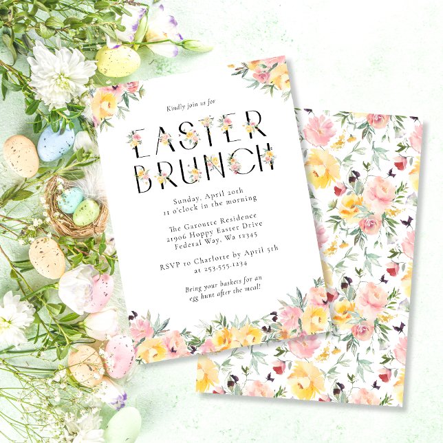 Elegant Watercolor Floral Easter Brunch Invitation (Elegant Watercolor Floral Easter Brunch Invitation)