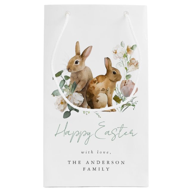 Elegant Watercolor Floral Easter Small Gift Bag (Back)