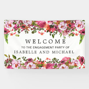Elegant Watercolor Floral Engagement Party Welcome Banner