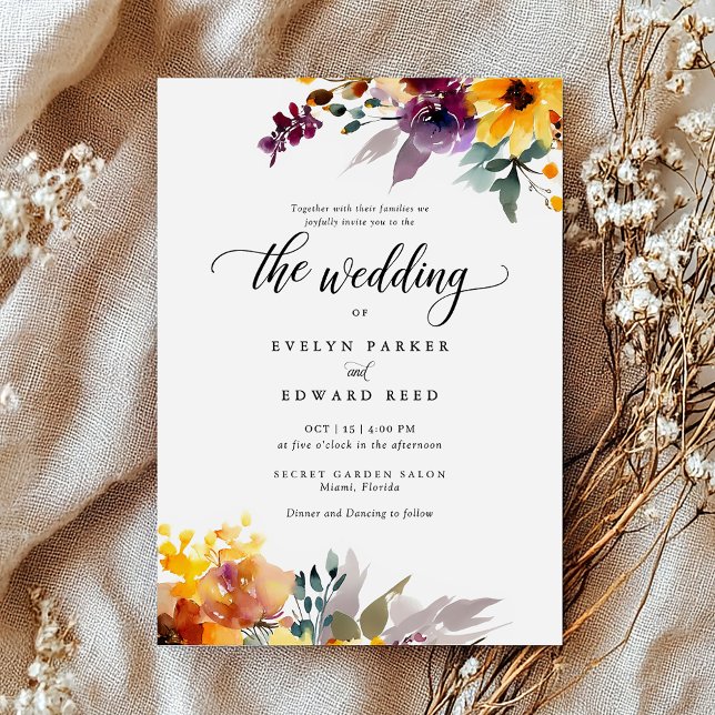 Elegant Watercolor Floral Fall Wedding Invitation (Creator Uploaded)