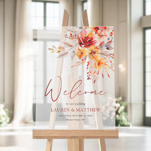 Elegant Watercolor Floral Fall Wedding Welcome Acrylic Sign