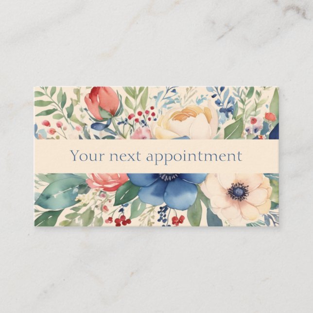 Elegant Watercolor Floral Feminine Appointment Business Card (Front)