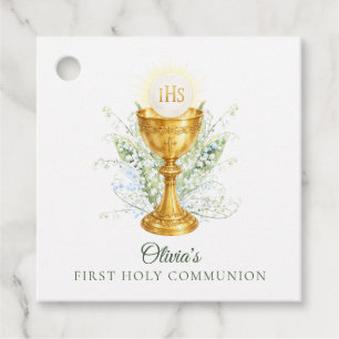 Elegant Watercolor Floral First Holy Communion Favour Tags