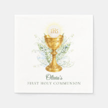 Elegant Watercolor Floral First Holy Communion 