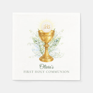 Elegant Watercolor Floral First Holy Communion Napkin
