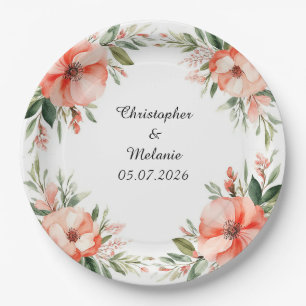 Elegant Watercolor Floral Frame Paper Plate