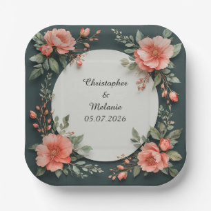 Elegant Watercolor Floral Frame Paper Plate