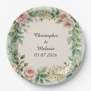 Elegant Watercolor Floral Frame Paper Plate