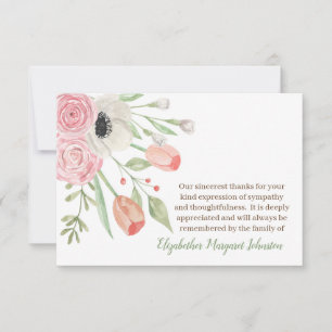 Elegant Watercolor Floral Funeral Bereavement Thank You Card