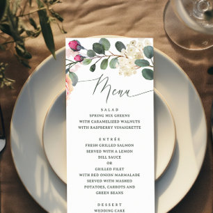 Elegant watercolor floral garden. Greenery wedding Menu