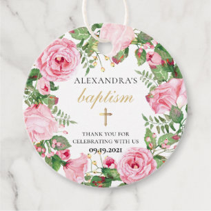 Elegant Watercolor Floral Girl Baptism Thank You Favour Tags