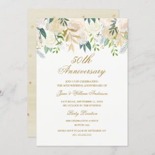 Elegant Watercolor Floral Gold Anniversary Invitation
