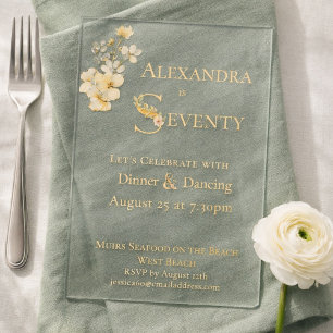 Elegant Watercolor Floral Gold Text 70th Birthday  Acrylic Invitations