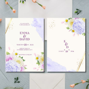 Elegant Watercolor Floral Gold Wedding Invitation