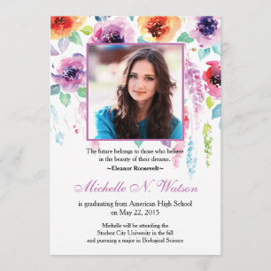 Elegant Watercolor Floral Graduation Announcement